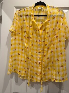 Unique Vintage Yellow Gingham Cherry Shirt